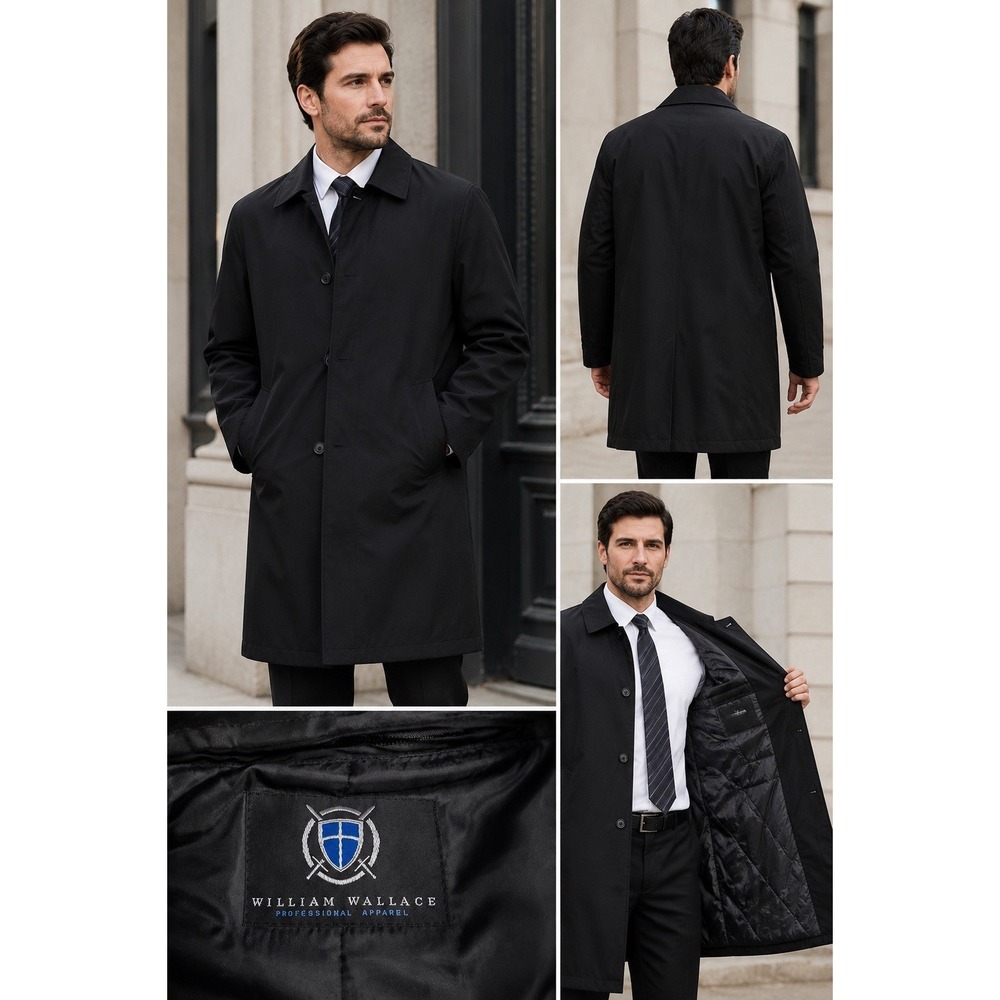William Wallace Professional Apparel Black Long Insulated Overcoat Buttn 40R NWT